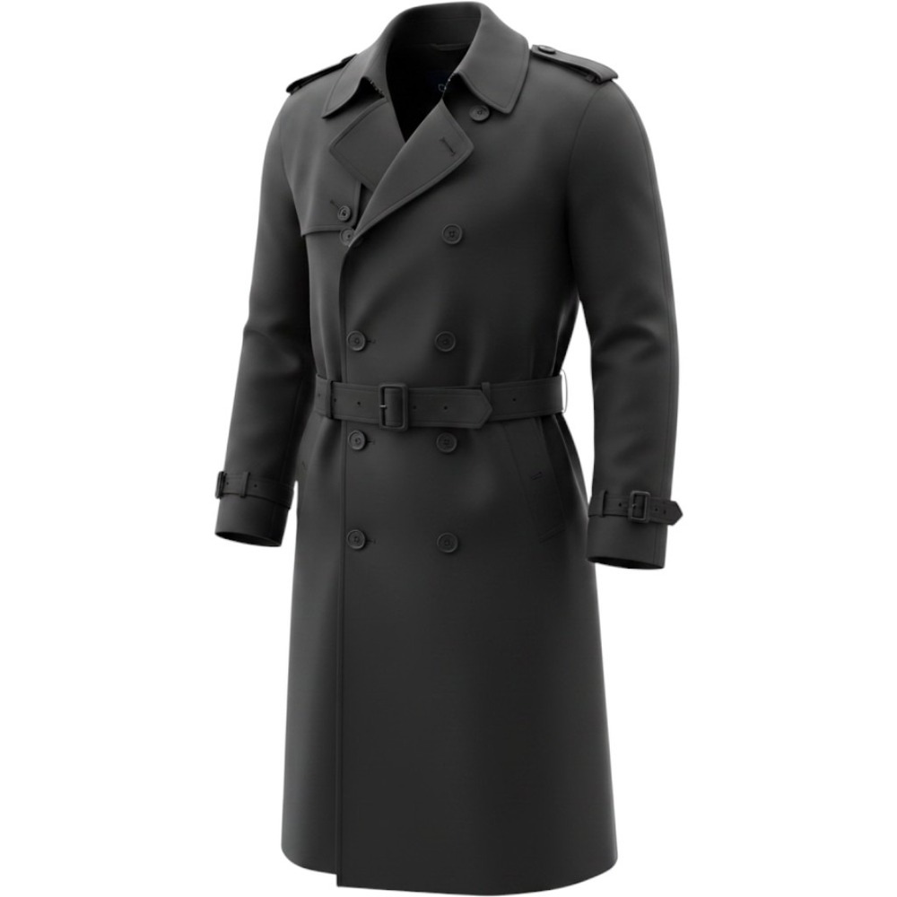 Chaps Mens Black Double Breasted Trench Coat Removable Liner Belted Size 50R EUC